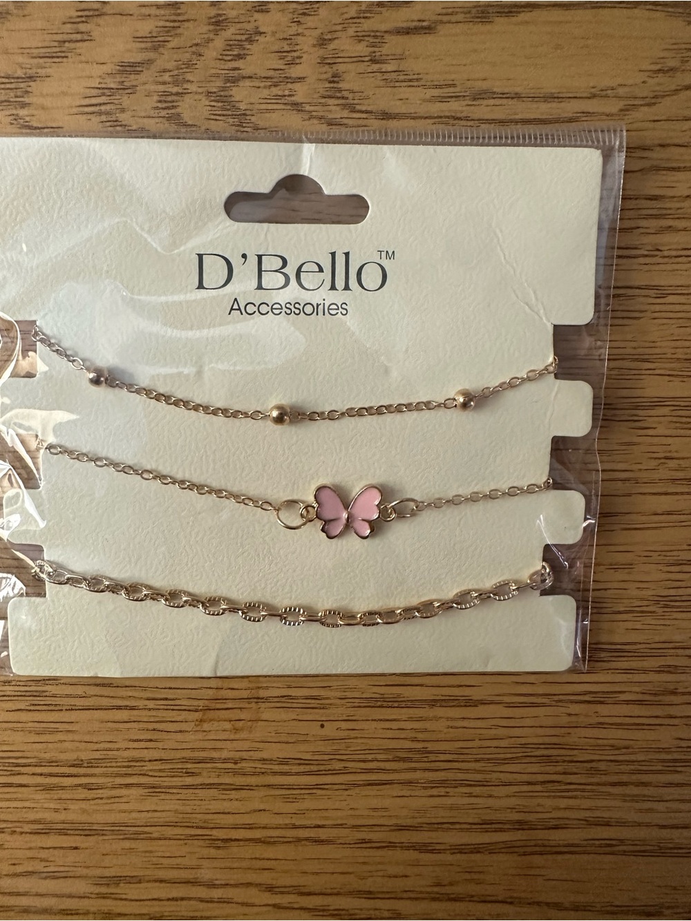 D'Bello Gold Tone Bracelet Set with Pink Butterfly Accent